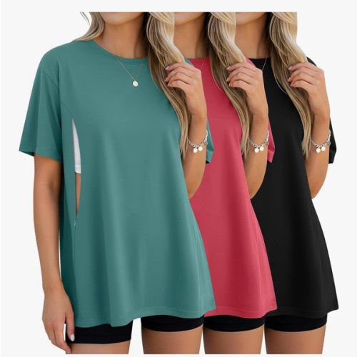 3 Pack Women's Oversize Nursing Breastfeeding Shirts Hidden Zipper Short Sleeve Loose Fit Maternity Tops