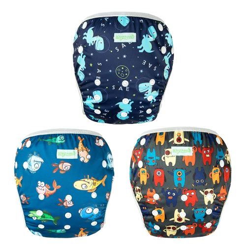 wegreeco Baby & Toddler Snap One Size Adjustable Reusable Baby Swim Diaper (Dinosaurs, Large, 3 Pack)