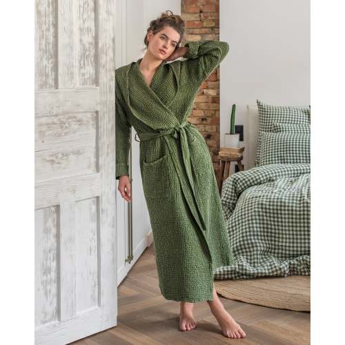 Women's waffle robe in Forest green