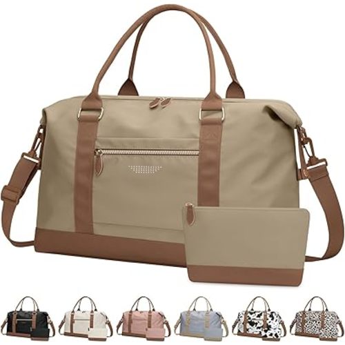 ELONGRIVER Travel Duffle Bag for Women, Weekender Bags, Hospital Bag for Labor Delivery, Lightweight Tote Duffel Overnight Bag with Luggage Sleeve, Airplane Travel Bags with Toiletry Bag, Large, Khaki