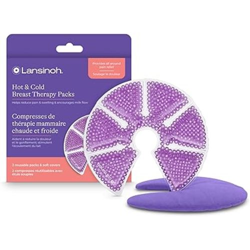 Lansinoh Breast Therapy Packs, Hot and Cold Breast-Pads with 2 Soft Covers, Postpartum Essentials for Nipple Pain Relief, Mastitis, Engorgement, Support for Breastfeeding and Pump Aid, 2 Pack