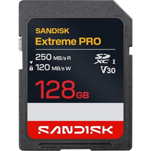 SANDISK 128GB Extreme PRO SD UHS-I Card - Up to 250MB/s Read Speed and 120MB/s Write Speed, 4K UHD, Full HD, U3, and V30 - SDSDXXJ-128G-GSCIN