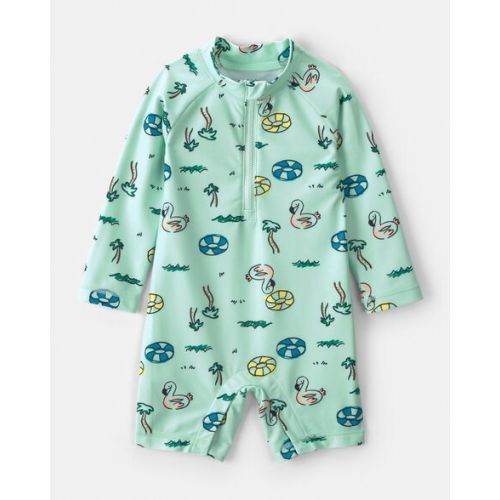 Baby Boy Vacation Long-Sleeve 1-Piece Rashguard Swimsuit - Green | Carter's