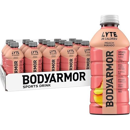BODYARMOR LYTE, Peach Mango, Electrolyte Drink, 35 Calories, 28 Fl Oz Bottles (15 Pack), Coconut Water Sports Drink, Natural Flavor & B Vitamins
