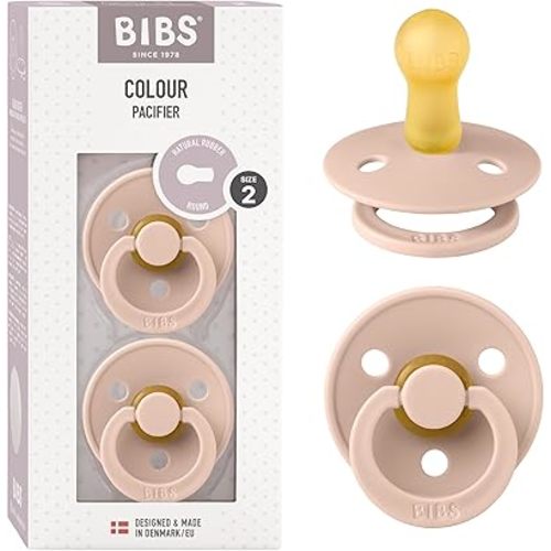 BIBS Pacifiers Colour Collection | Natural Rubber Baby Pacifier | Set of 2 BPA-Free Soothers | Made in Denmark | 6+ Months (Pack of 2) | Blush