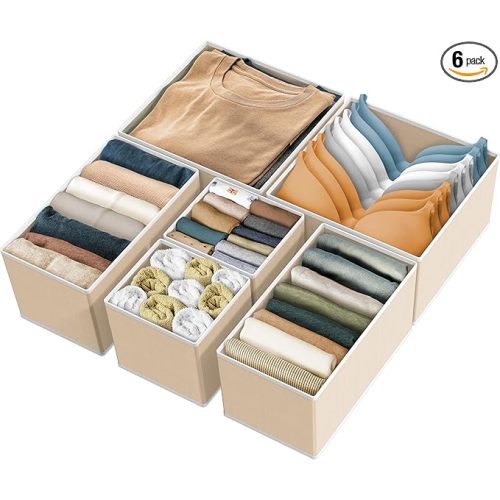 Simple Houseware Underwear Drawer Organizer for Lingerie/Undergarment/Bra/Panty/Sock/Onesie, Set of 6, Beige