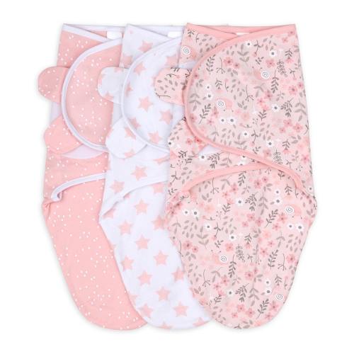 The Peanutshell Floral Stars 3-pc. Swaddle Blanket, Color: Wht Crl Pnk Gry - JCPenney
