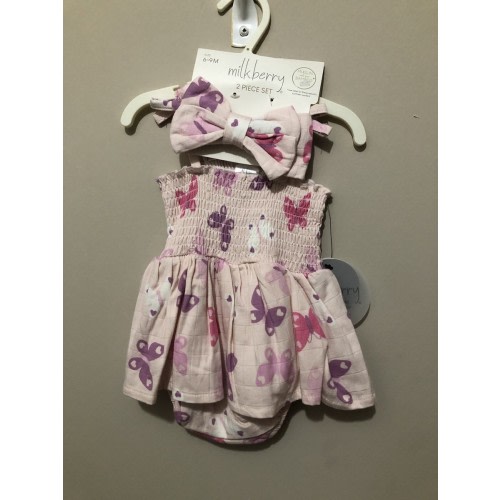 Milkberry Baby Girl 2-Piece Muslin Tube Dress & Matching Headband Set Size 6-9M