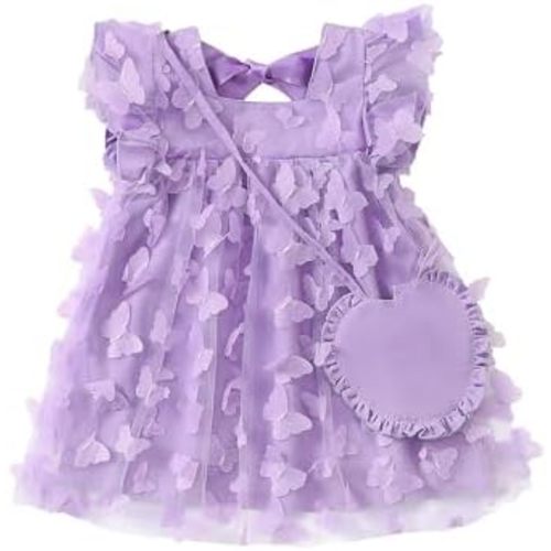 Kucnuzki Baby Girl Clothes Toddler Girls Summer Fairy Tulle Dress Ruffle Fly Sleeve Casual Sundress Cute Outfit for Kids