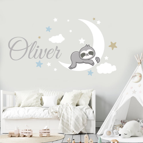 Custom Name Sloth on Moon Wall Decal – Nursery Decor