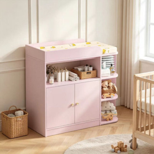 Isabelle & Max™ Baby Dresser With Changing Table, Nursery Dresser With 4 Open Shelves And Plus Double-door Cabinet, Multifunctional Changing Table With Storage | Wayfair