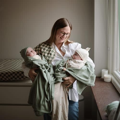 mushie Stretchy Baby Swaddle Blanket | Extra Soft & Snug Fit | 47"x47" (Rainbows)