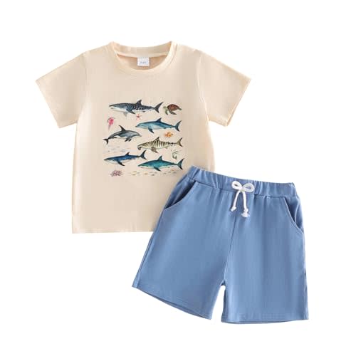 Fernvia Toddler Baby Boy Summer Clothes 2T 3T 4T Animal Print Short Sleeve T-shirts Tops + Drawstring Shorts Outfits