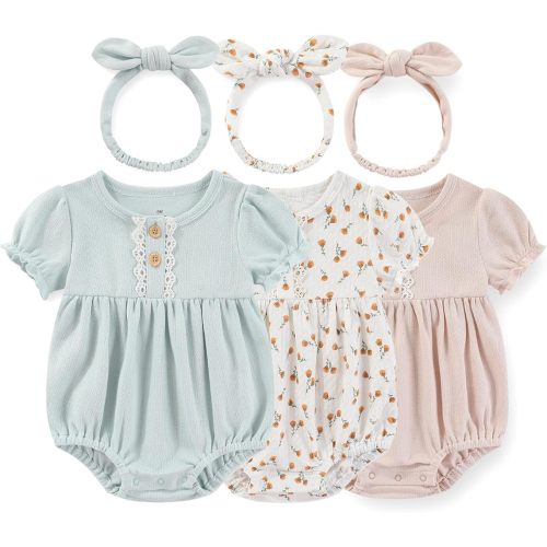 Ecojoy Newborn Baby Girl Bodysuit Baby Clothes Short Sleeve 3 Outfit Bundle Mix Match
