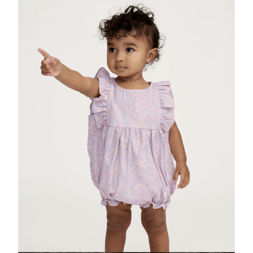 Baby's Twill Ruffled Romper in Fleur Blush