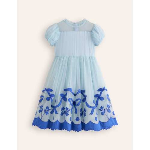 Appliqué Hem Tulle Dress - Vintage Blue Bows