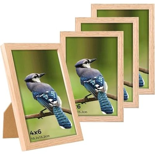 LYYYXGYP 4x6 Picture Frame Set of 4, Natural Solid Oak Wood Beige Frame with Plexiglass, Wooden Photo Collage Decor for Wall Hanging & Tabletop Display