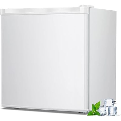1.1 Cu.ft Small Upright Freezer, Mini Freezer with Removable Shelves, Adjustable Thermostat, Reversible Door Hinge, Quiet for Home/Dorm/Office/Kitchen, White