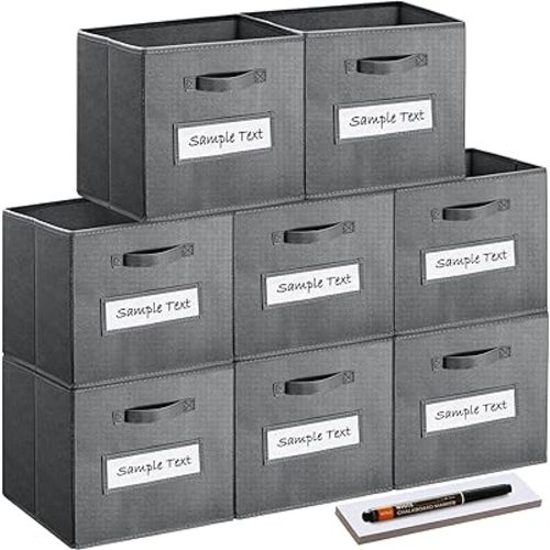 artsdi Fabric storage cubes (Set of 8) 11 Inch Cube Storage Bin, cube storage with 8 Labels Window Cards & a Pen, Foldable cube organizer bins, 11x11 storage bin, Cubby Organizer bins, Gray
