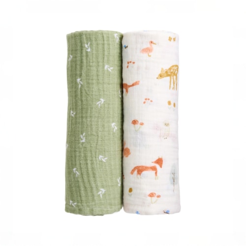 Aden + Anais Essentials Cotton Muslin Swaddle (2 Pack), Sage Woodland