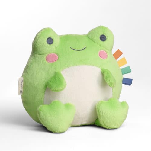 Itzy Ritzy Snuggles Plush Toy – Soft Stuffed Animal for Babies, Kids & Adults – Sensory Ribbons & Textured Fabrics for Tactile Play – Cozy & Cuddly Companion for Newborns & Up (Frog)