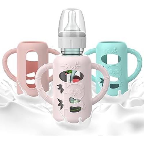 3 PCS Dr Brown Glass Bottles Silicone Sleeves, Compatible with Dr Browns Glass Bottles 4 oz, Anti-Drop Dr Brown Baby Bottles Sleeves with Handles, Heat-Insulating and Easy to Clean
