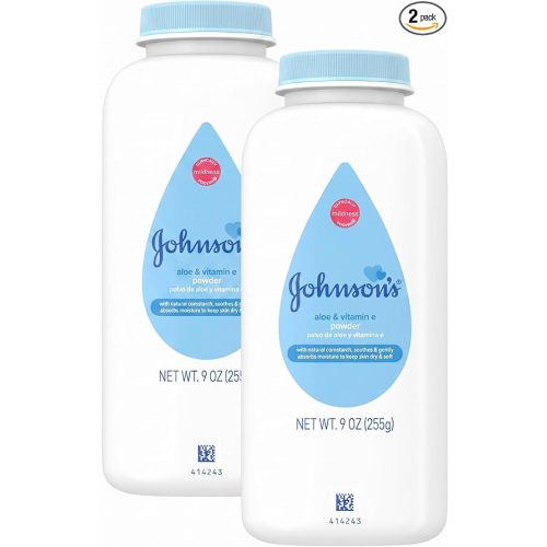 Johnson's Baby Cornstarch Baby Powder, Aloe & Vitamin E for Delicate Skin, Hypoallergenic, No Added Parabens, & Dyes, Silky for Gentle Baby-Skin Care, Baby-Essentials, 9 oz (Pack of 2)