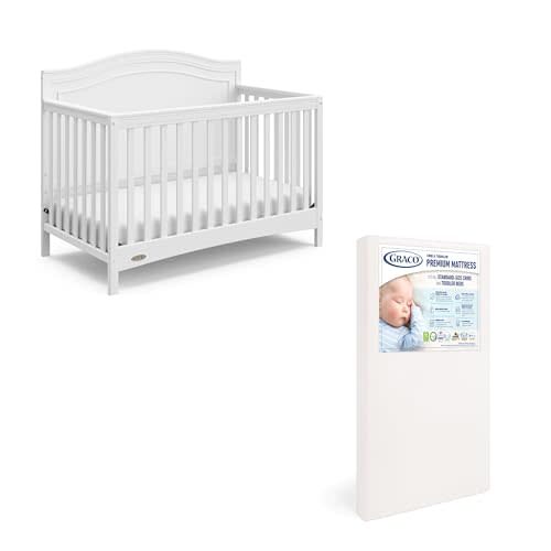Graco Paris Crib and Mattress Nursery Essentials Pack (White) – GREENGUARD Gold Certified Baby Crib & Crib Mattress, Cribs with Mattress Included, Convertible Crib, Baby Mattresses for Crib