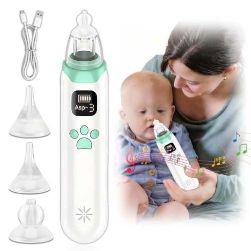 Electric Baby Nasal Aspirator, Rechargeable Infant Nose Cleaner with 3 Soft Silicone Tips, Adjustable Suction Levels, Portable Baby Care Device