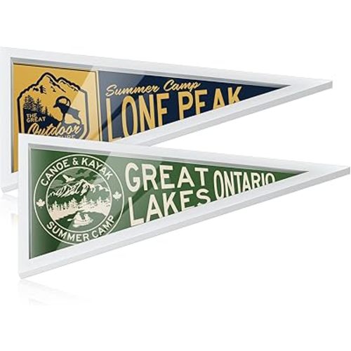 Wesiti 2 Piece Pennant Frame Holders 12 x 30 Inches Wooden Flag Frame Case for Team Pennants Display