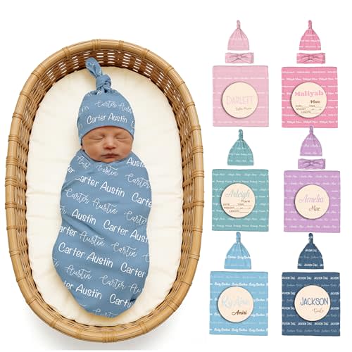 Personalized Baby Blanket, Custom Swaddle Blanket for Newborns with Name, Customized Baby Blanket for Boys and Girls, Ideal Personalized Baby Gifts for Newborns and Baby Showers (Classic Name Design)