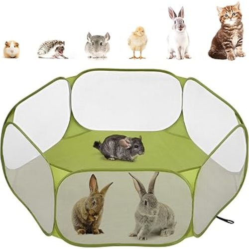 Pawaboo Small Animals Playpen, Waterproof Small Pet Cage Tent with Strong Steel Wire Frame, Portable Outdoor Yard Fence for Chick/Kitten/Puppy/Guinea Pig/Rabbits/Hamster/Chinchillas, Green