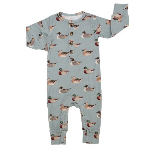 Boys Vintage Ducks Long Sleeve Button Romper