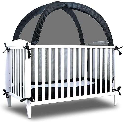 South to East Crib Tent, Pop Up Safet Crib Net to Keep Baby from Climbing Out, Breathable & Skin-Friendly Mesh Crib Cover, Strong and Firm X Metal Frame, Mosquito Netting for Baby, Black