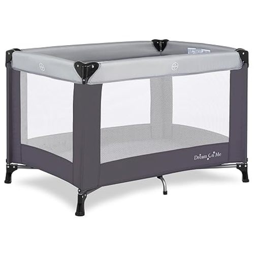 Dream On Me Nest Portable Playard, Lightweight, Foldable, Carry Bag, Grey | Breathable Mesh Sides, ASTM Tested for Infants & Toddlers, 30 Lb Limit, Removable 1" Mattress Pad, For Indoor & Outdoor Use