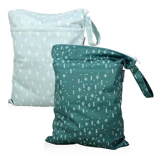 Mama Koala Waterproof Wet Dry Bags for Baby Items, Cloth Diapers, Swimsuits, Travel, Gym Clothes, Beach, Pump Parts, Toiletries, Two Zippered Pockets, 2 Pack (W017)