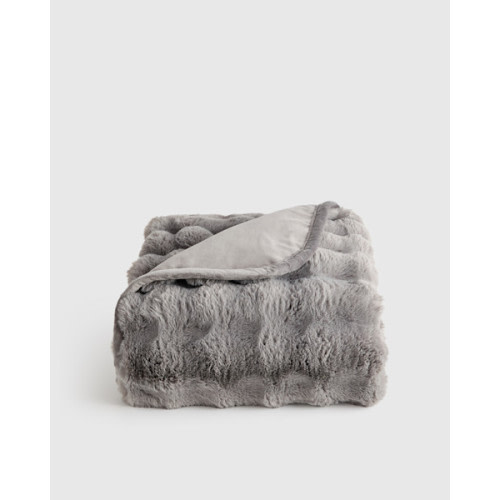 Ruched Faux Fur Throw in Pewter