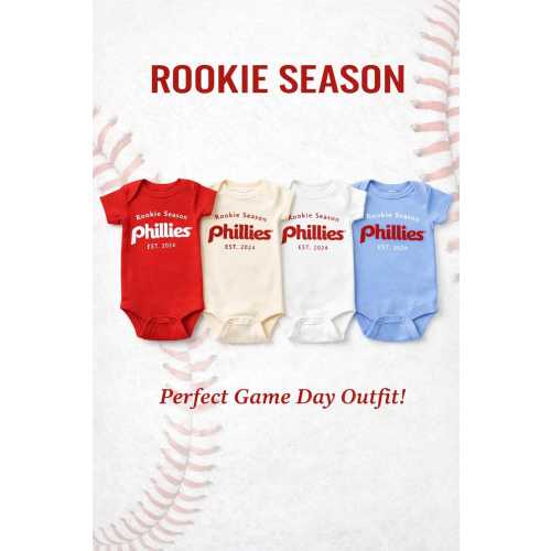 Rookie Season Baby Onesie Custom Name & Number, Phillies Baby Outfit, Personalized Baseball Onesie, First Game Baby Outfit, Baby Shower Gift