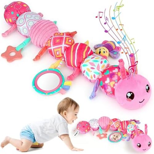 Baby 6-in-1 Sensory Music Animal Stuffed Caterpillar Toy, Pink