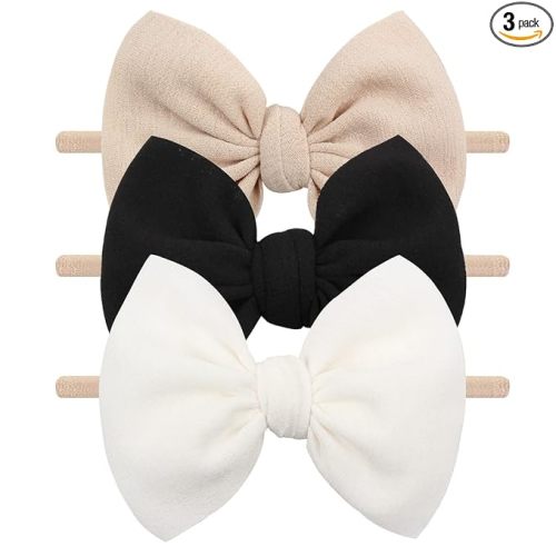 3 Pcs Soft Headbands Baby Girls Nylon Headband with Hair Bow Hairbands Hair Accessories for Newborn Infant Toddler Kids