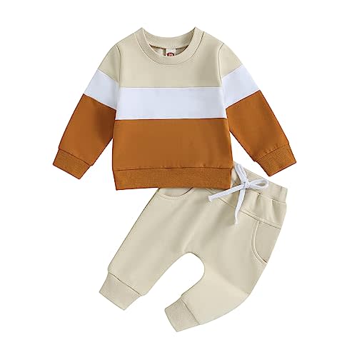 Thorn Tree Toddler Baby Boy Outfits Long Sleeve Contrast Color Sweatshirt Solid Pants Autumn Winter Clothes Set