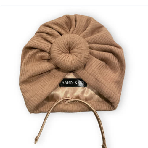 Adjustable Satin Lined Turban-Camel Ribbed – Aarin & Co.