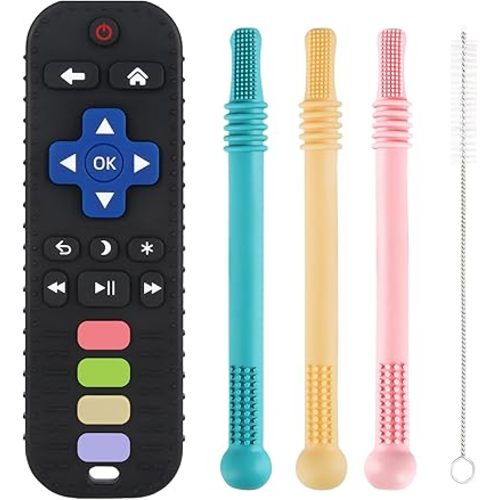 Teething Toys for Babies 0-6 6-12 12-18 Months Bpa Free Teething Sticks and Remote Teether for Babies Baby Sensory Chew Toys for Infants 0-18 Months