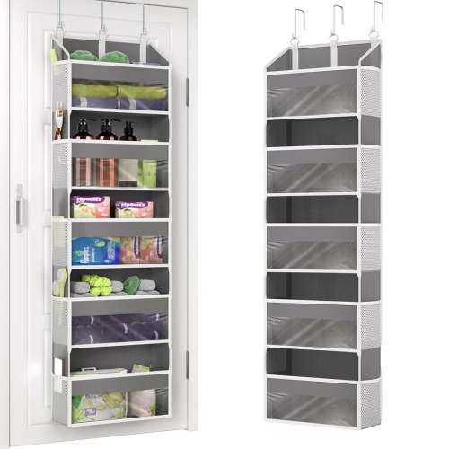 FT Hita Over The Door Organizer with 5 Large Pockets 10 Mesh Side Pockets Foldable Anti Tilt Fabric Storage for Bedroom Bathroom Pantry room kitchen