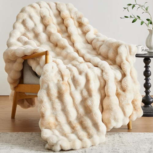 GHOUSE Faux Fur Blankets Fluffy Fuzzy Throw Blanket 50x60 Inches Tie-dyed Brown Blanket for Couch Chair Sofa