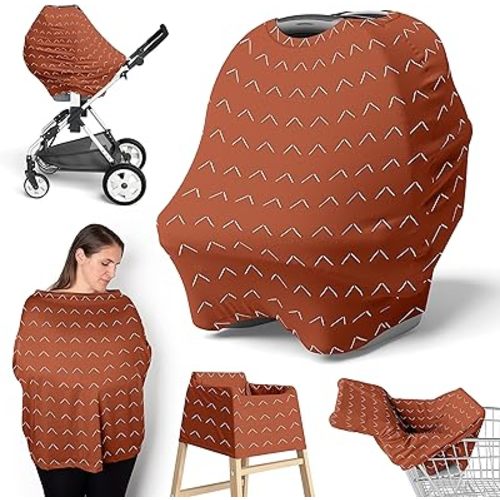 Sweet Jojo Designs Orange Boho Arrow Boy Girl Infant Baby Car Seat Cover Nursing Breastfeeding Shopping Cart Stroller Canopy Rust Modern Bohemian Gender Neutral Farmhouse Southwest Arrows Diamond Tuft
