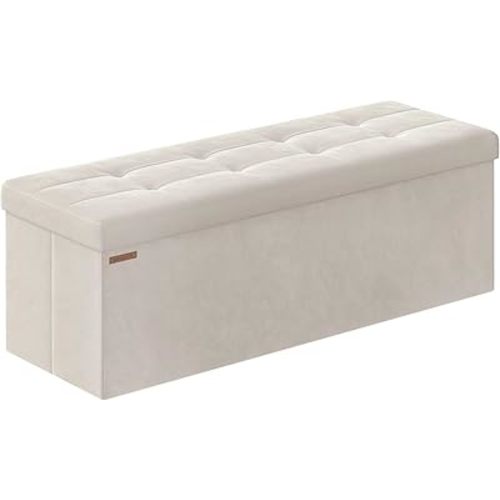 SONGMICS Mazie Collection - Storage Ottoman Bench, Foldable Foot Rest, 15 x 43 x 15 Inches, End of Bed Bench, Storage Chest, Load 660 lb, Living Room, Bedroom, Entryway, Cream White ULSF277W01