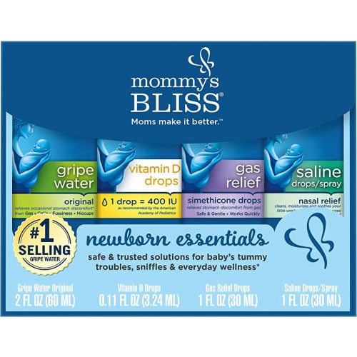 Mommy's Bliss Newborn Essentials Gift Set, Includes Gripe Water, Baby Vitamin D Drops, Baby Gas Drops, and Gentle Saline Drops/Spray