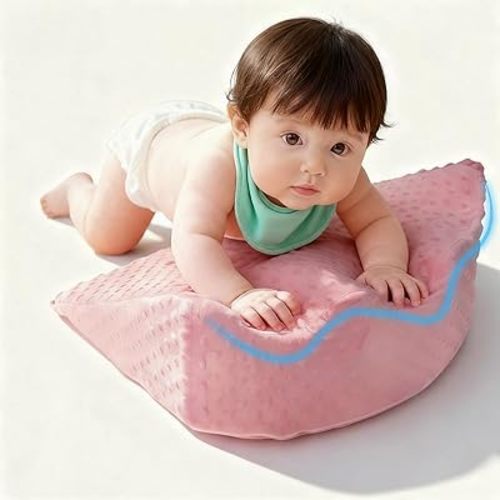 Tummy Time Prop for Infants | Baby Gas and Colic Relief with Memory Foam Support | for Neck, Shoulder & Body Development | Machine Washable Cover - Pink