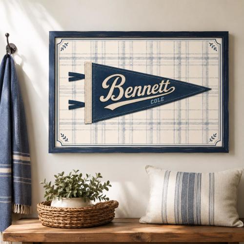 Personalized Vintage Pennant Wall Art, Custom Name Flag Print, Sports Nursery Decor, Boys Room Wall Art, Preppy Bedroom Decor Gift
